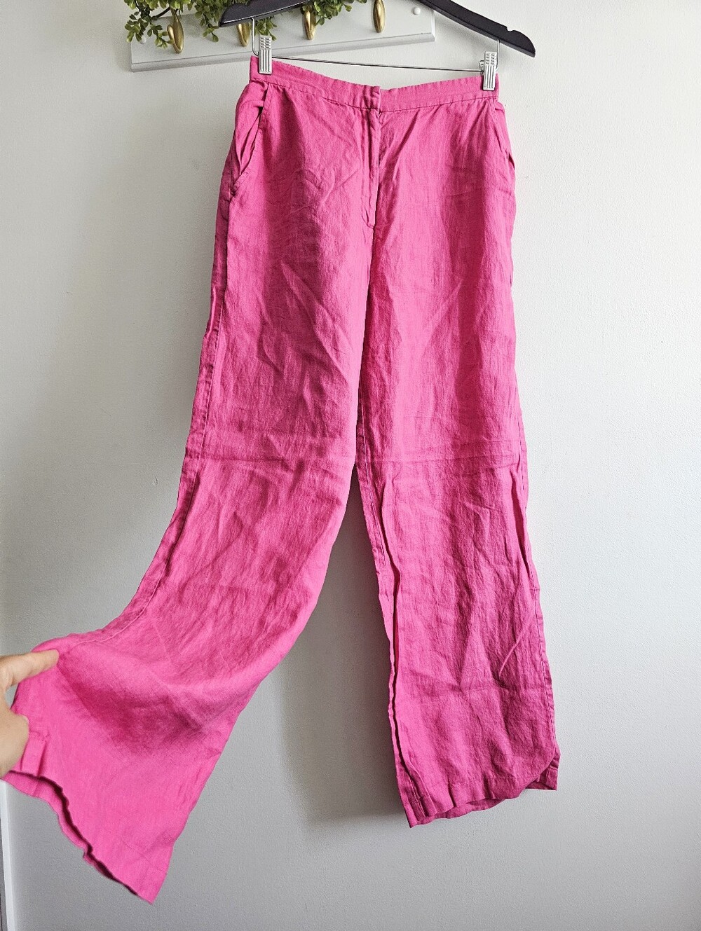 Vintage Bloomingdale's 100% Linen Fuchsia Pink Wide Leg Pants Size 8
